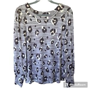 Maurices 24/7 Super Soft Leopard Print Blouse Top Long Sleeves Gray & Black Sz S